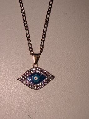 FASHION Gold-Tone Blue Evil Eye Pendant Necklace